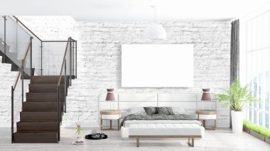 Boş çerçeve ile modern parlak iç. 3D render