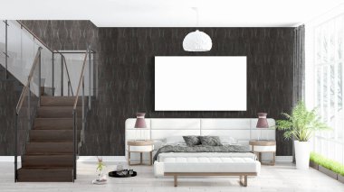 Boş çerçeve ile modern parlak iç. 3D render