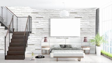 Boş çerçeve ile modern parlak iç. 3D render