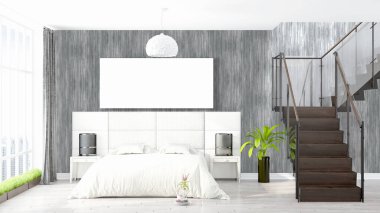 Boş çerçeve ile modern parlak iç. 3D render