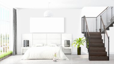 Boş çerçeve ile modern parlak iç. 3D render