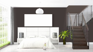 Boş çerçeve ile modern parlak iç. 3D render