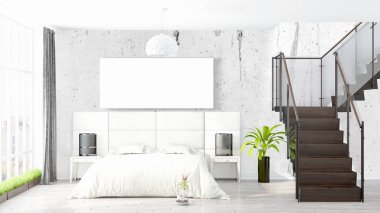 Boş çerçeve ile modern parlak iç. 3D render
