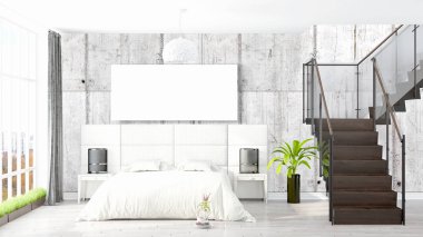 Boş çerçeve ile modern parlak iç. 3D render
