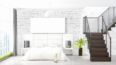 Boş çerçeve ile modern parlak iç. 3D render