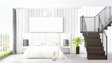 Boş çerçeve ile modern parlak iç. 3D render