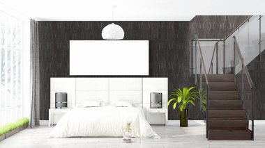 Boş çerçeve ile modern parlak iç. 3D render
