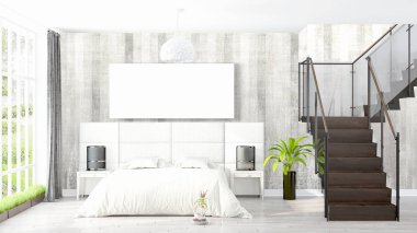 Boş çerçeve ile modern parlak iç. 3D render