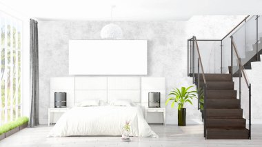 Boş çerçeve ile modern parlak iç. 3D render