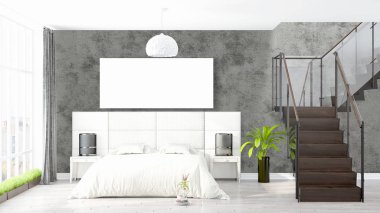 Boş çerçeve ile modern parlak iç. 3D render