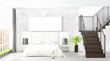 Boş çerçeve ile modern parlak iç. 3D render