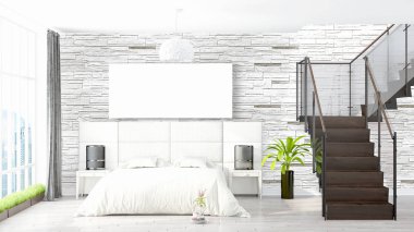 Boş çerçeve ile modern parlak iç. 3D render