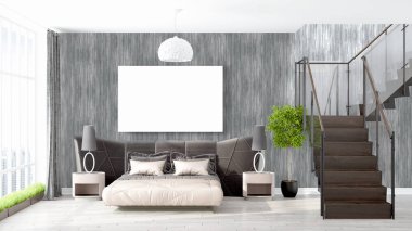 Boş çerçeve ile modern parlak iç. 3D render