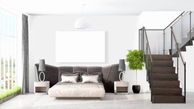 Boş çerçeve ile modern parlak iç. 3D render