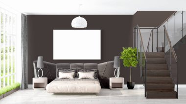 Boş çerçeve ile modern parlak iç. 3D render