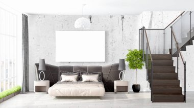 Boş çerçeve ile modern parlak iç. 3D render