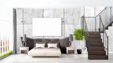 Boş çerçeve ile modern parlak iç. 3D render