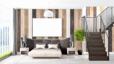 Boş çerçeve ile modern parlak iç. 3D render