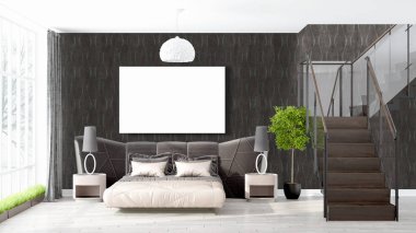 Boş çerçeve ile modern parlak iç. 3D render