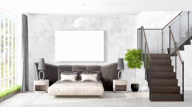 Boş çerçeve ile modern parlak iç. 3D render