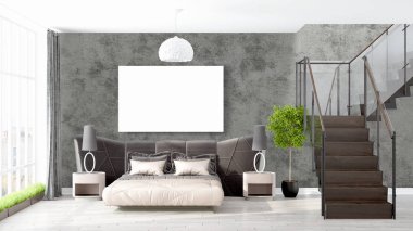 Boş çerçeve ile modern parlak iç. 3D render