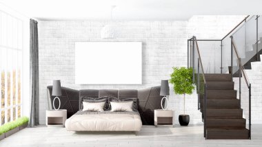 Boş çerçeve ile modern parlak iç. 3D render