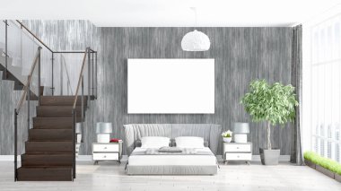 Boş çerçeve ile modern parlak iç. 3D render