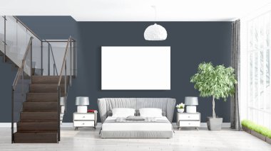 Boş çerçeve ile modern parlak iç. 3D render