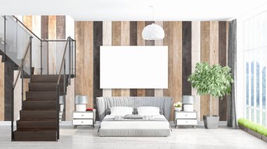 Boş çerçeve ile modern parlak iç. 3D render