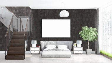 Boş çerçeve ile modern parlak iç. 3D render