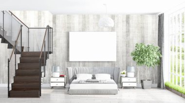 Boş çerçeve ile modern parlak iç. 3D render