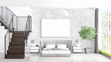 Boş çerçeve ile modern parlak iç. 3D render