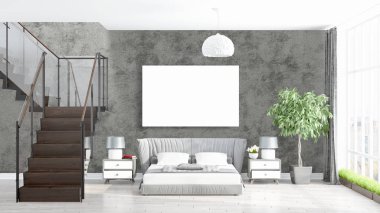 Boş çerçeve ile modern parlak iç. 3D render