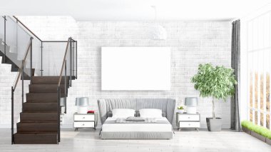 Boş çerçeve ile modern parlak iç. 3D render