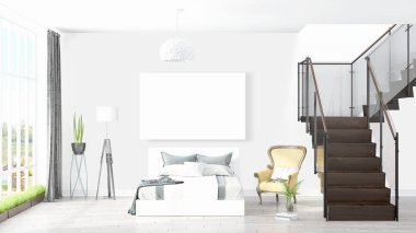 Boş çerçeve ile modern parlak iç. 3D render