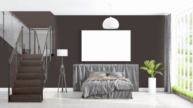 Boş çerçeve ile modern parlak iç. 3D render