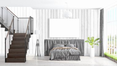 Boş çerçeve ile modern parlak iç. 3D render