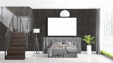 Boş çerçeve ile modern parlak iç. 3D render