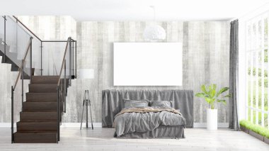 Boş çerçeve ile modern parlak iç. 3D render