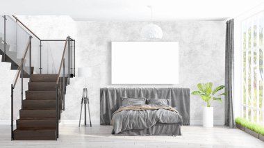 Boş çerçeve ile modern parlak iç. 3D render