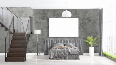 Boş çerçeve ile modern parlak iç. 3D render
