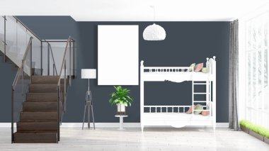 Boş çerçeve ile modern parlak iç. 3D render