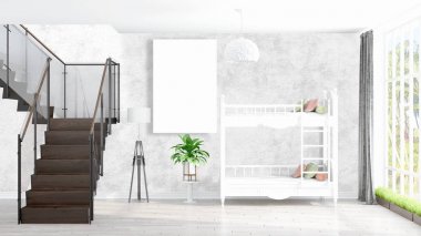 Boş çerçeve ile modern parlak iç. 3D render