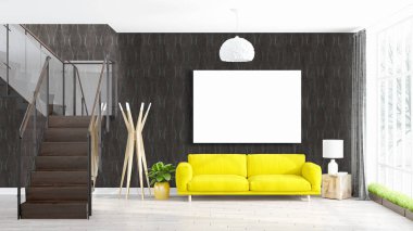 Boş çerçeve ile modern parlak iç. 3D render