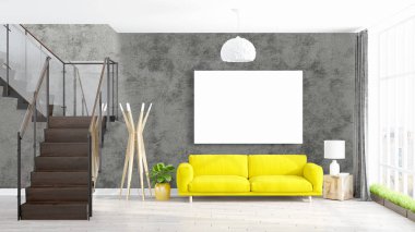 Boş çerçeve ile modern parlak iç. 3D render