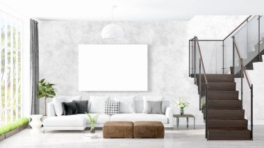 Boş çerçeve ile modern parlak iç. 3D render
