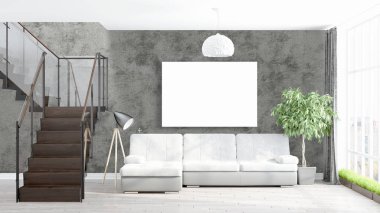 Boş çerçeve ile modern parlak iç. 3D render