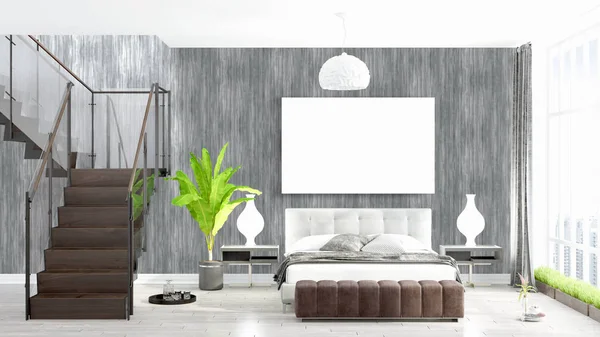 Moderne lichte interieur met lege kader. 3D-rendering — Stockfoto