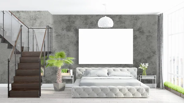 Boş çerçeve ile modern parlak iç. 3D render