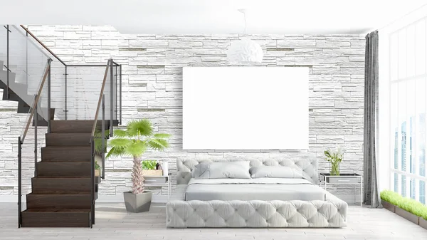 Boş çerçeve ile modern parlak iç. 3D render